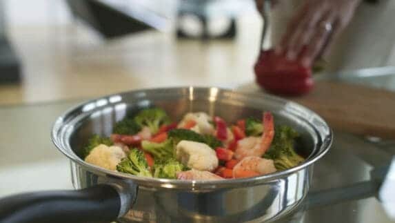 Vegetables cooking in a pan