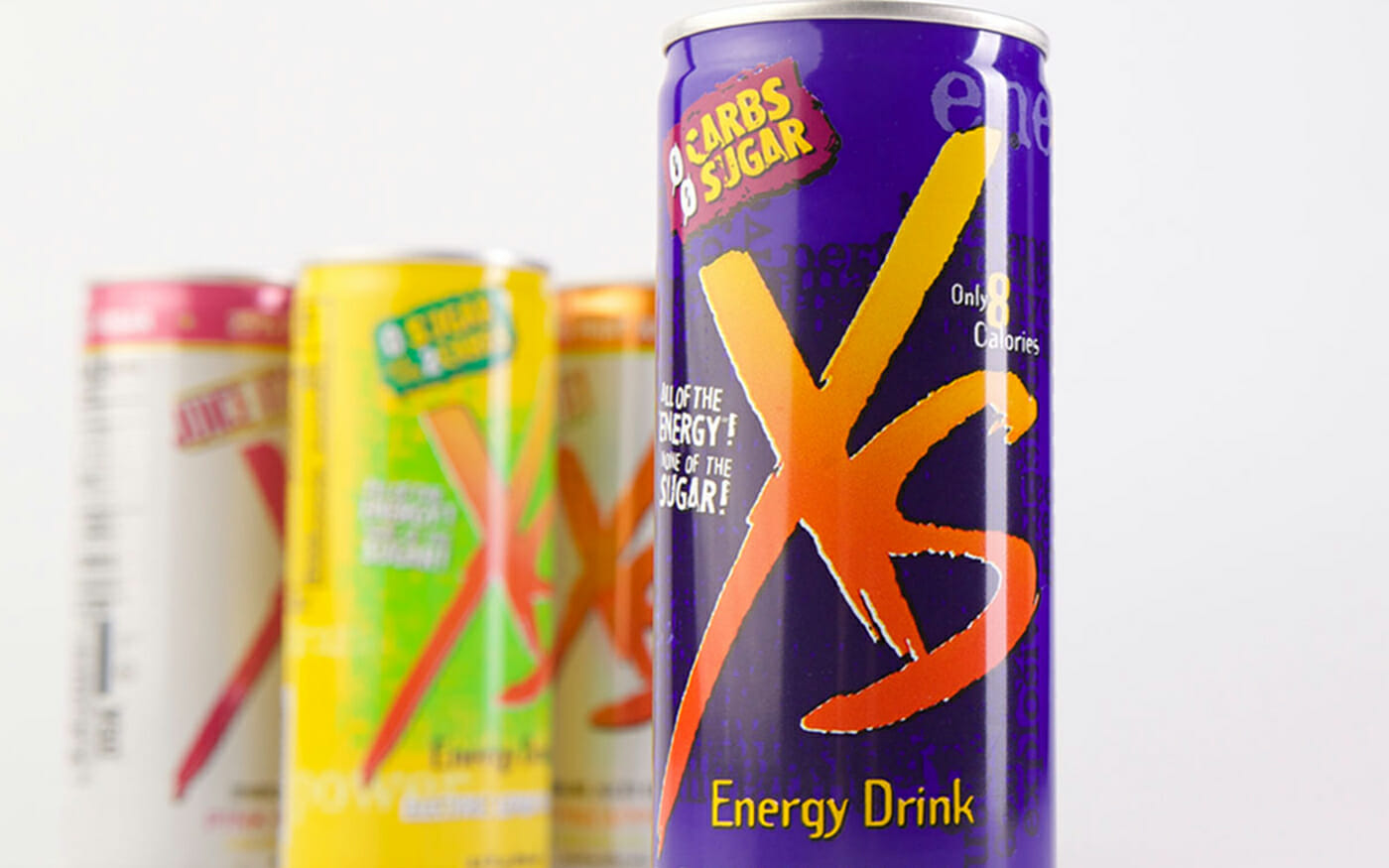 Cans of XS energy drink