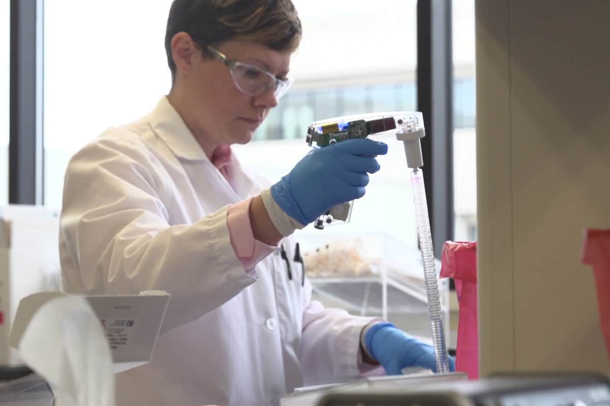 Senior research scientist Molly Hood works in the lab.