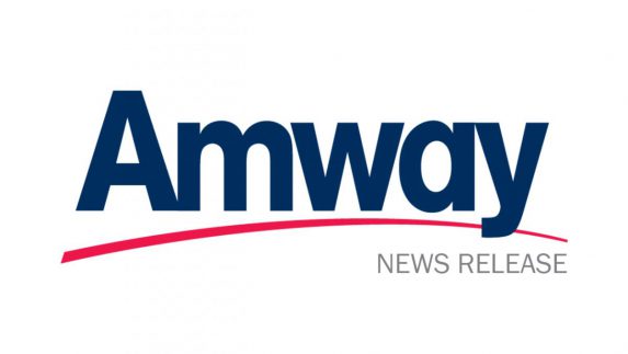 Amway logo in blue with red stripe below and News release in text