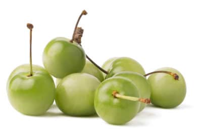 Close-up of several acerola cherries