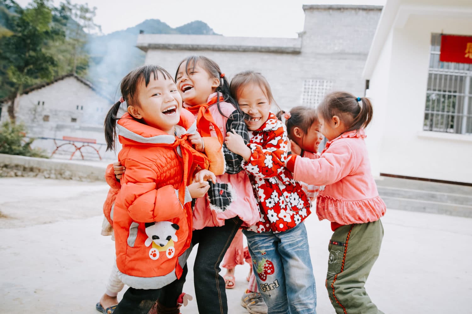 Group of girls playing and laughing