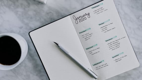 Planner opened to January, 2020