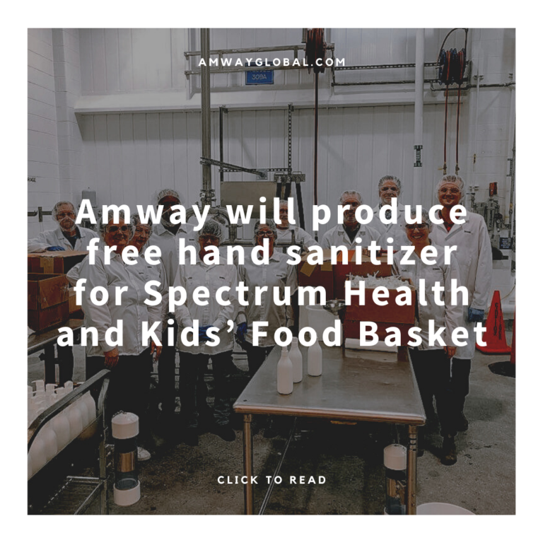 Amway will produce free hand sanitizer for Spectrum Health and Kids' Food Basket