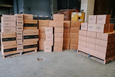 Boxes of Amway supplies ready to be shipped out
