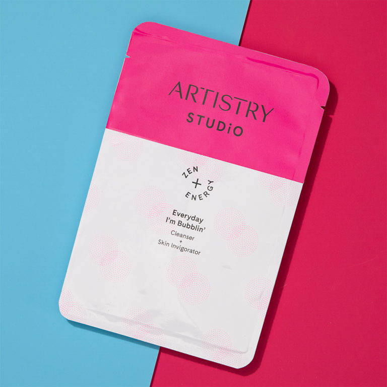 Packet of artistry studio everyday I'm bubblin' on a surface thats half blue half pink
