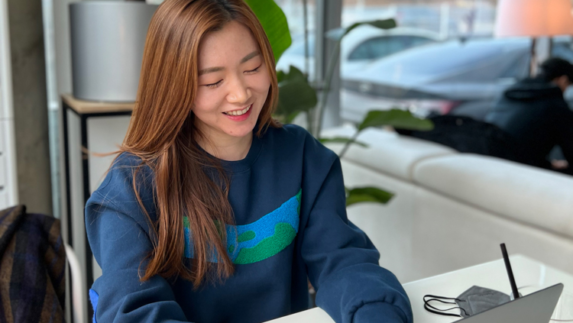 Woman working on laptop