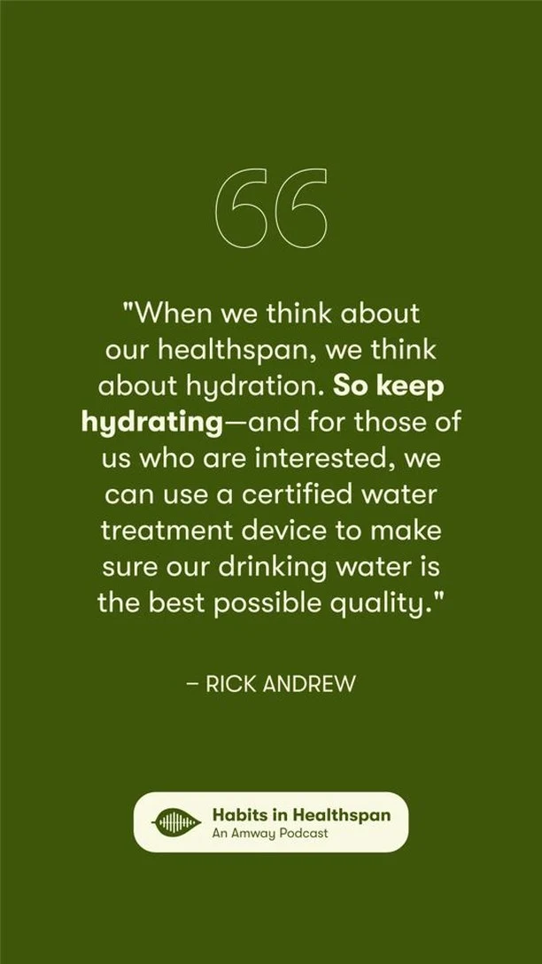 Hydration is key - but what's in your water? 💧

Water quality and contaminants can have a big impact on healthspan overtime. In this episode, soak up advice from Rick Andrew, former NSF Director of Business Development, and Jeff Shumate, product development manager at Amway R&D, to help ensure the water in your home is safe and healthy to drink 🏠 

Raise a glass and click the link in our stories for the full episode! 🎙️
#HabitsInHealthspan #Amway #AmwayLife